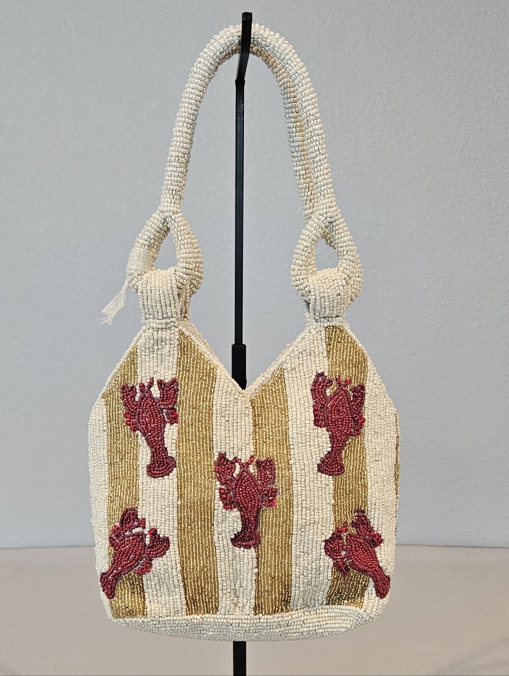 Handcrafted in India Viral Beaded Lobster Bag NWT Coastal Chic Statement Bag - Picture 3 of 16